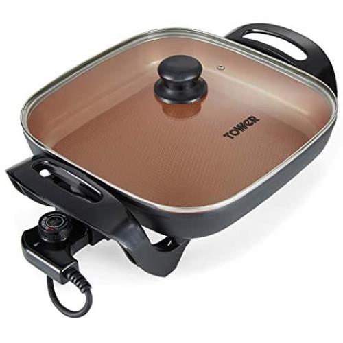 Noel Grimley Electrics - Tower T14036COP Cerasure Copper Multifunctional Electric  Skillet with Adjustable Temperature Control and Glass Lid 1500W