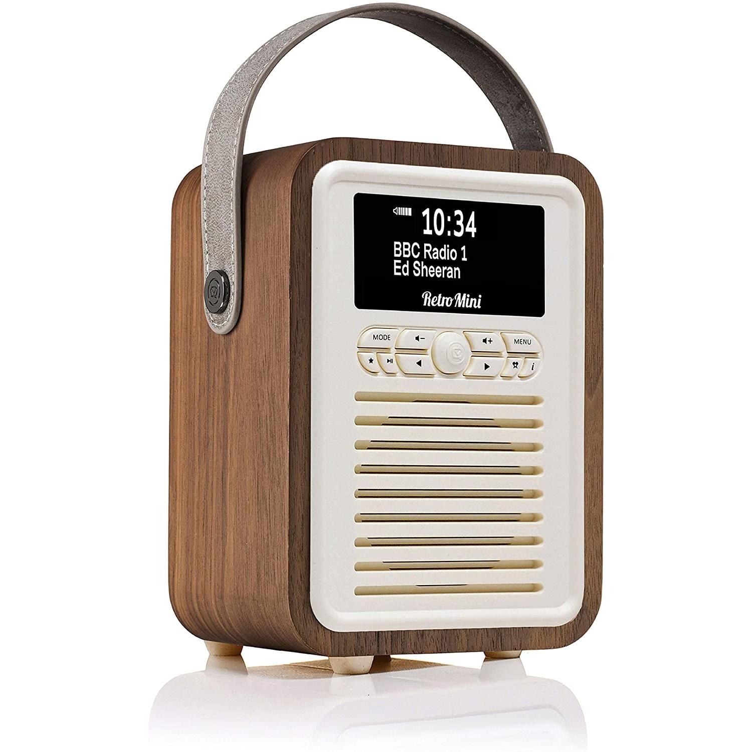 Noel FM DAB Alarm Mini Clock & Bluetooth VQ Grimley & Digital Radio DAB - with Electrics Walnut Retro