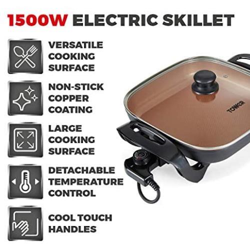 Noel Grimley Electrics - Tower T14036COP Cerasure Copper Multifunctional Electric  Skillet with Adjustable Temperature Control and Glass Lid 1500W